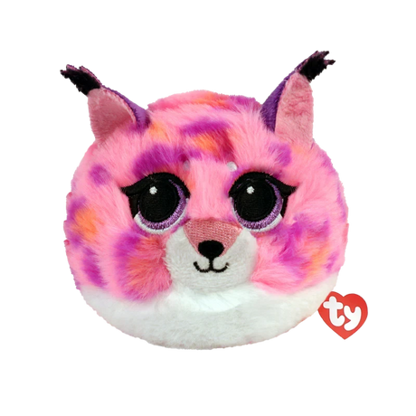 Ty Beanie Bouncers Lex Bobcat soft plush front view with white muzzle and pink fur