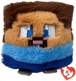 Ty Beanie Bouncers Minecraft Steve soft toy close front view with red TY heart tag