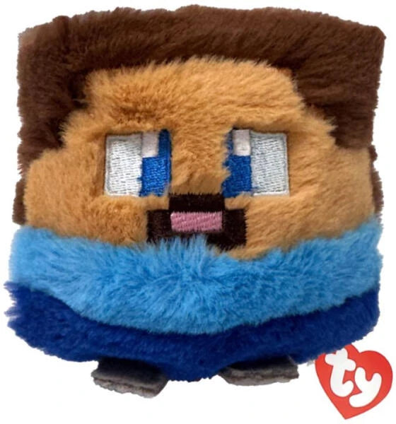 Ty Beanie Bouncers Minecraft Steve soft toy close front view with red TY heart tag
