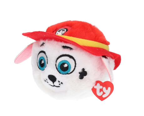 Ty Beanie Bouncers PAW Patrol Marshall plush shown from an angled side view with tag
