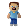 TY Minecraft Steve plush front view with block shaped head, blue eyes and blue clothing