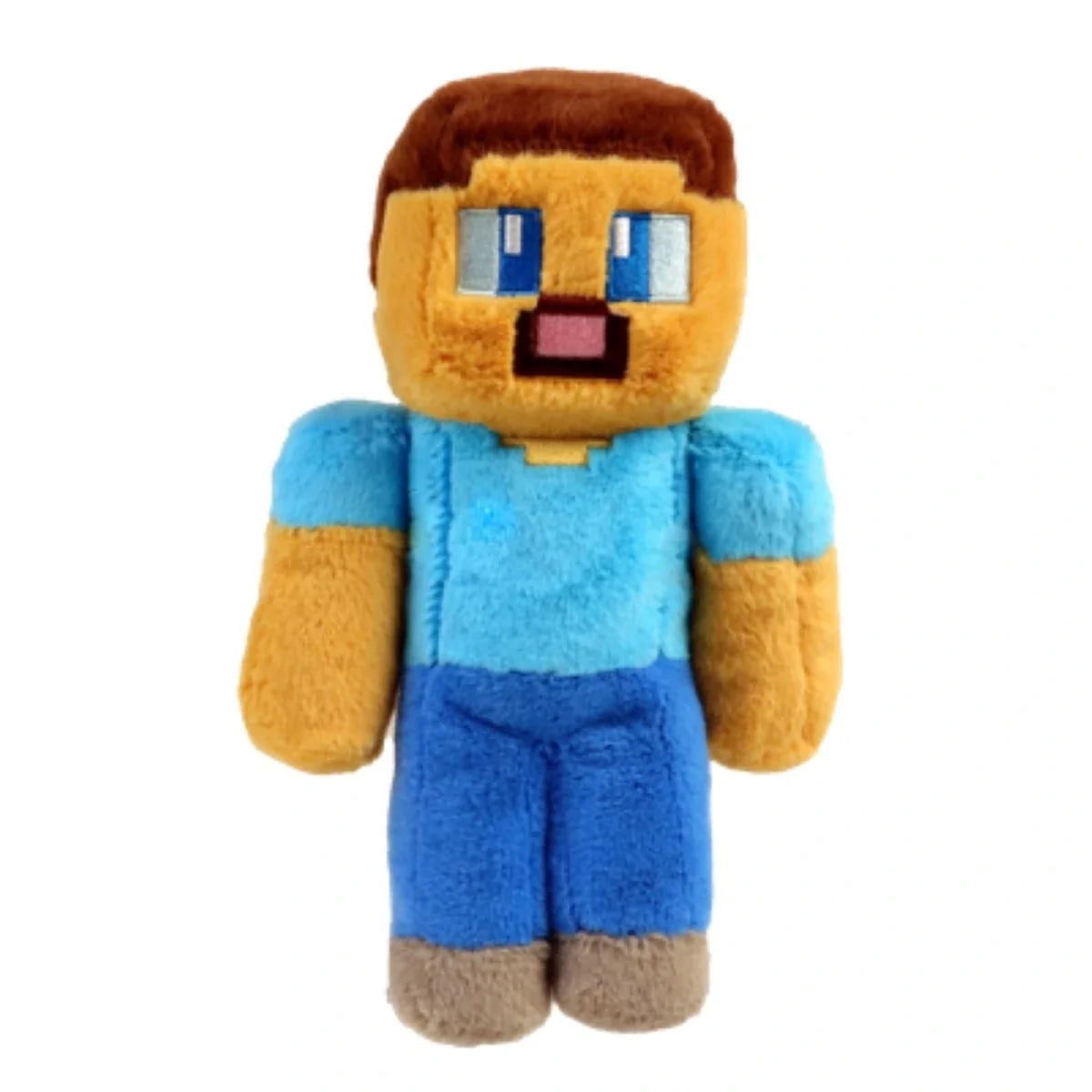 TY Minecraft Steve Beanie Baby front view with brown hair, blue shirt and dark blue trousers