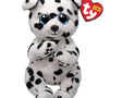 TY Beanie Bellies Rowdy Dalmatian front view with black spots, glitter blue eyes and TY heart tag