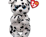 TY Beanie Bellies Rowdy Dalmatian front view with black spots, glitter blue eyes and TY heart tag