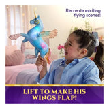Child lifting Unicorn Academy Glow Magic Skywind with its wings raised