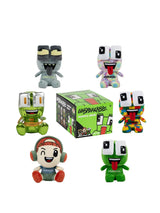 Collection of six Unspeakable Mystery Plush toys with colourful designs and green box packaging