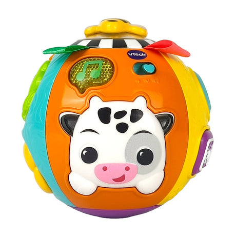 Close-up of VTech Animal Discoveries Ball with textured surfaces, cow button and music light – Ireland.