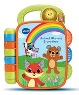 VTech Animal Rhymes Storytime closed front cover with rainbow, fox and bear illustration and light up sun button