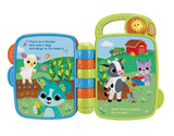 VTech Animal Rhymes Storytime open book showing forest scene with bear, fox, owl and river illustration