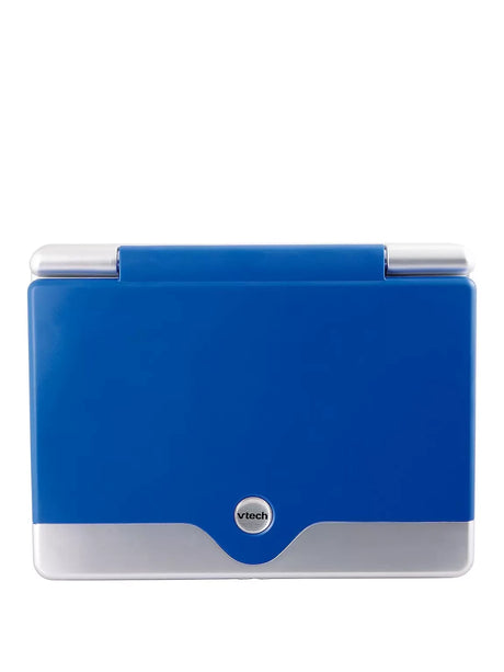 VTech Challenger Laptop closed showing the blue lid, silver base and VTech badge