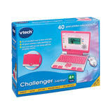 VTech Challenger Laptop Pink retail box showing the pink learning laptop, mouse and 40 activity feature panel