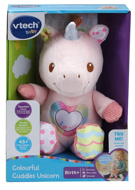 VTech Colourful Cuddles Unicorn toy in packaging with light-up tummy – Ireland