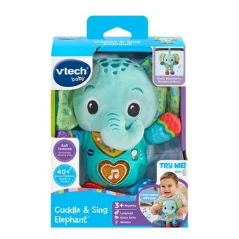 VTech Cuddle & Sing Elephant Soft Toy in packaging with sensory play features – Ireland