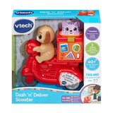 VTech Dash n Deliver Scooter retail box showing scooter toy with Puppy and Kitty, learning features and colourful graphics on packaging