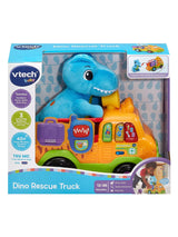 Boxed VTech Dino Rescue Truck toy with plush T-Rex and interactive light-up features – Ireland.