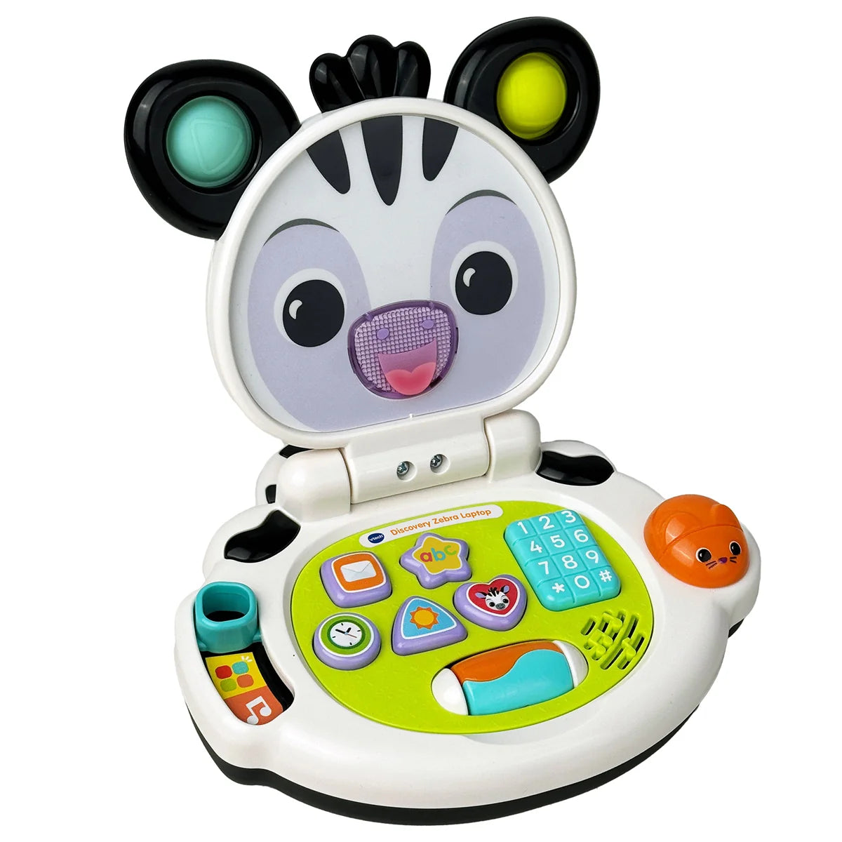 Closeup of Discovery Zebra Laptop showing shape, number and music buttons – Ireland.