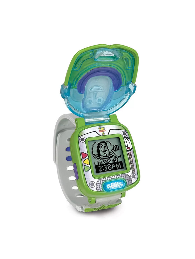 VTech Disney Pixar Toy Story 5 Buzz Lightyear Learning Watch open with grey strap and blue cover