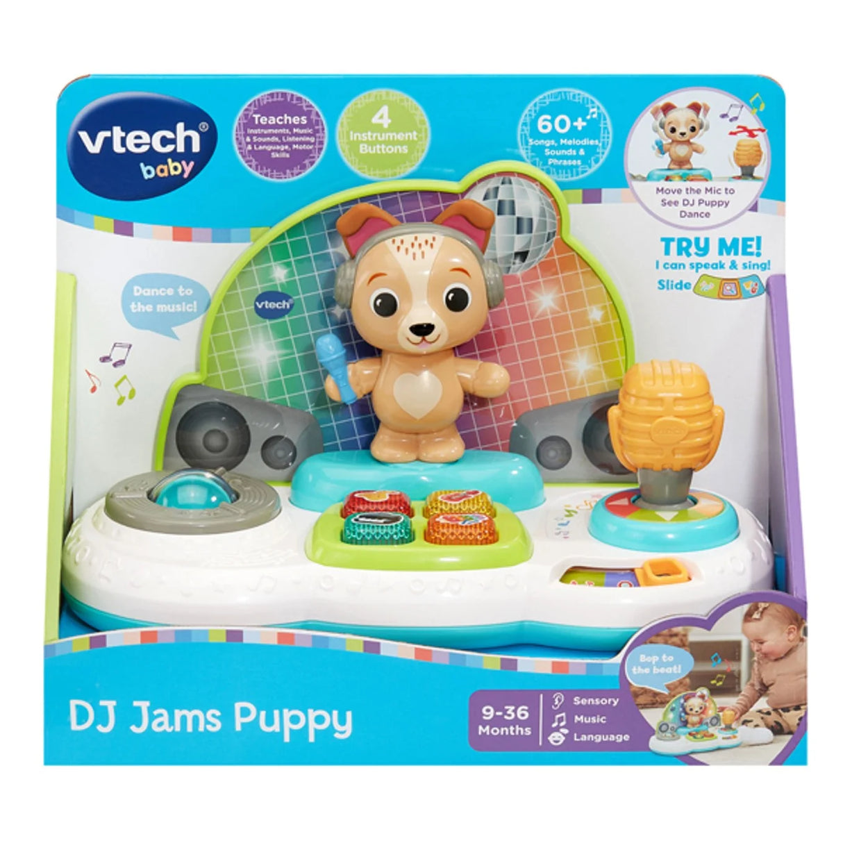 Boxed VTech DJ Jams Puppy with dancing dog and light-up instrument buttons – Ireland.