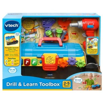 VTech Drill and Learn Toolbox packaging showing drill and fix-it tray – Ireland.