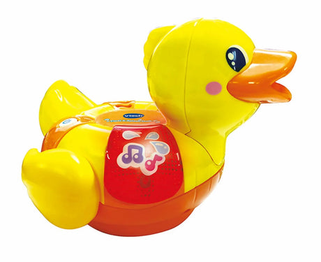 VTech Float & Splash Duck bath toy with orange base, red light-up music button and smiling face – Ireland.