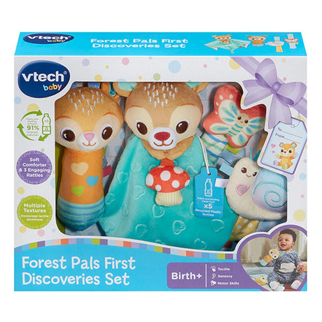 VTech Forest Pals First Discoveries Set box showing soft comforter, rattles and birth plus age mark