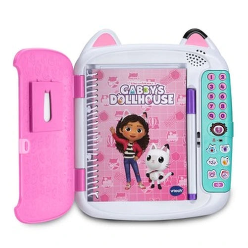 VTech Gabby's Dollhouse Secret Safe Diary open to show the pink inner cover, removable notebook and electronic keypad controls