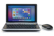 Front view of the open VTech Genio MAX My First Laptop showing the colour application menu, QWERTY keyboard and wired mouse