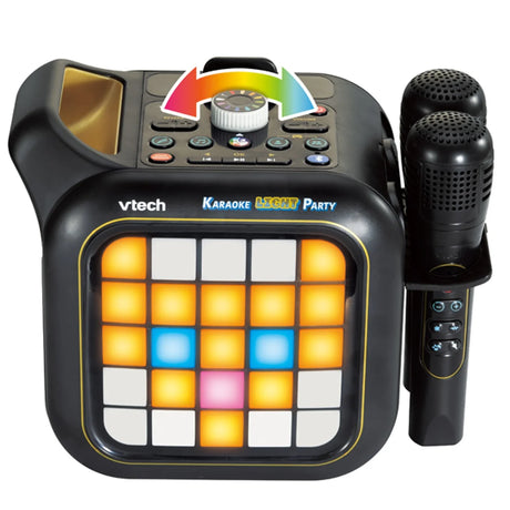 VTech Karaoke Light Party speaker close-up with control knob and twin microphones – Ireland.