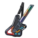 VTech Kidi Guitar Superstar with black guitar body, multicoloured fret buttons, controls and black shoulder strap