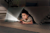 Child using the torch on a VTech KidiGear Walkie Talkies Explorer while playing under a blanket