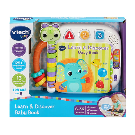 VTech Learn and Discover Baby Book in retail packaging with caterpillar and buttons – Ireland