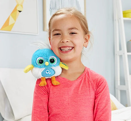 VTech LoLibirds Blue plush toy on child’s shoulder interactive play – Ireland