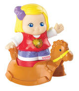 Side view of VTech Maddie on her brown rocking horse toy – Ireland