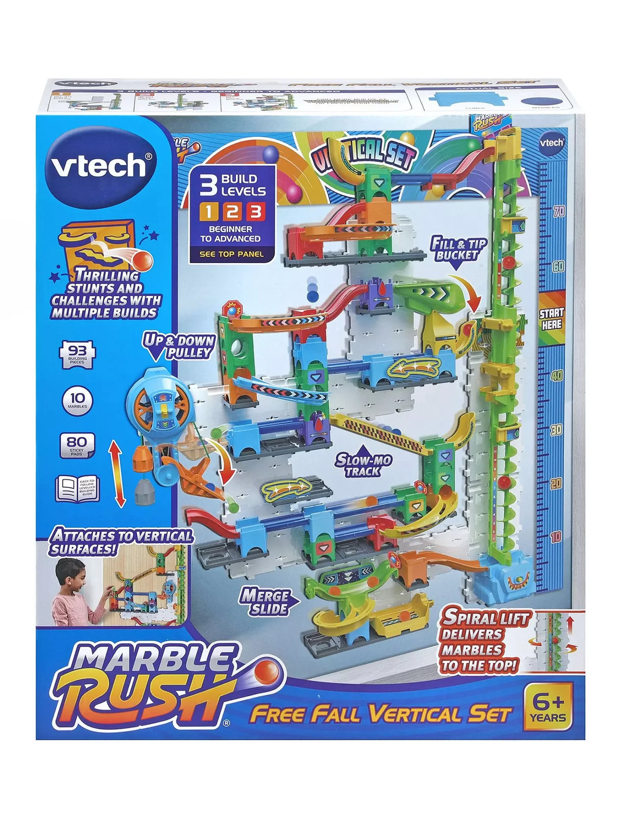 VTech Marble Rush Free Fall Vertical Set boxed packaging with features shown – Ireland.