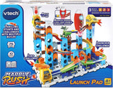 VTech Marble Rush Launch Pad retail box showing the 79 piece marble run, 10 marbles, rocket module and launcher challenges