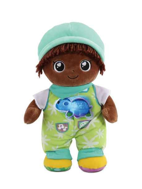 VTech My 1st Doll Mia close-up showing green dungarees and turtle design, Ireland