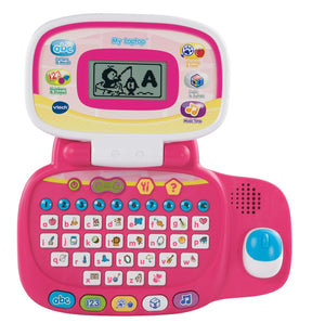VTech My Laptop Pink open front view with screen, keyboard buttons and blue mouse