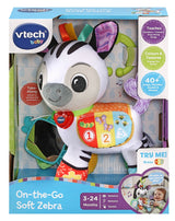 VTech On-the-Go Soft Zebra box showing soft zebra toy, mirror and 3 to 24 months age mark