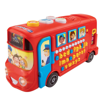 VTech Playtime Bus with Phonics red bus with alphabet buttons, number buttons and blue door