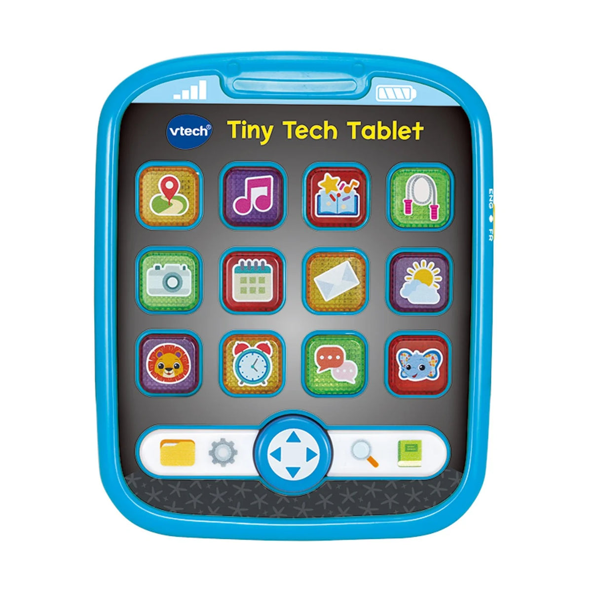 Front view of Tiny Tech Tablet showing colourful icons and control pad – Ireland.