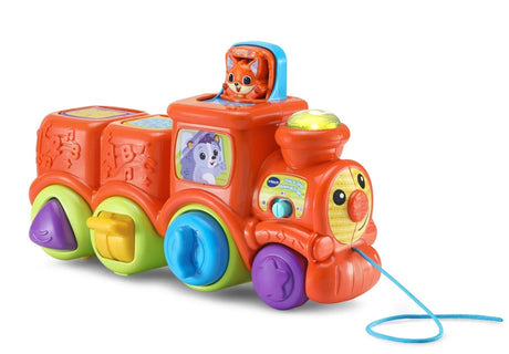 Side angle of VTech Pop & Sing Animal Train Toy showing pop-up fox and pull cord – Ireland