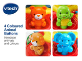 VTech Push and Play Spinning Top detail image showing four coloured animal buttons