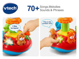 VTech Push and Play Spinning Top feature image showing animal buttons, shape buttons and music phrases