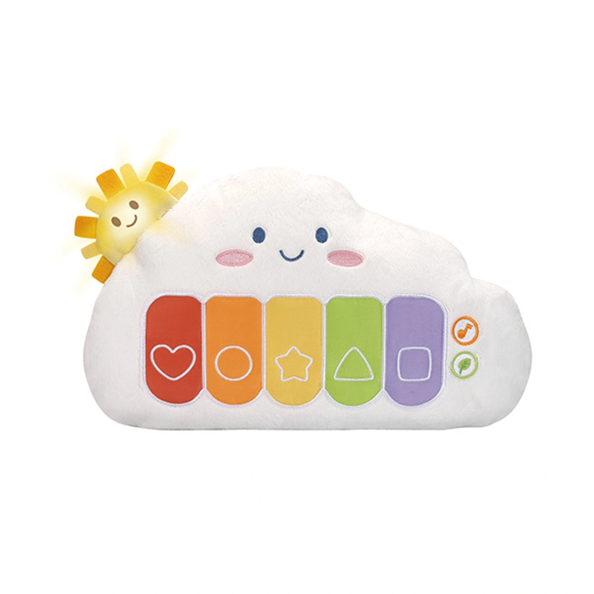 VTech Rainbow Cloud Piano with smiling white cloud, sun detail and five colourful piano keys