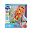 VTech Rattle & Roar Tiger inside open front retail box showing tiger rattle, light up heart panel and Birth plus age label