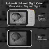 VTech RM4761 infrared night vision comparison showing parent unit display and other night vision display