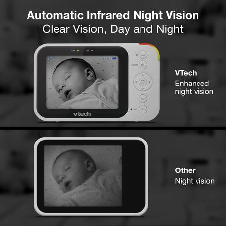 VTech RM4761 infrared night vision comparison showing parent unit display and other night vision display