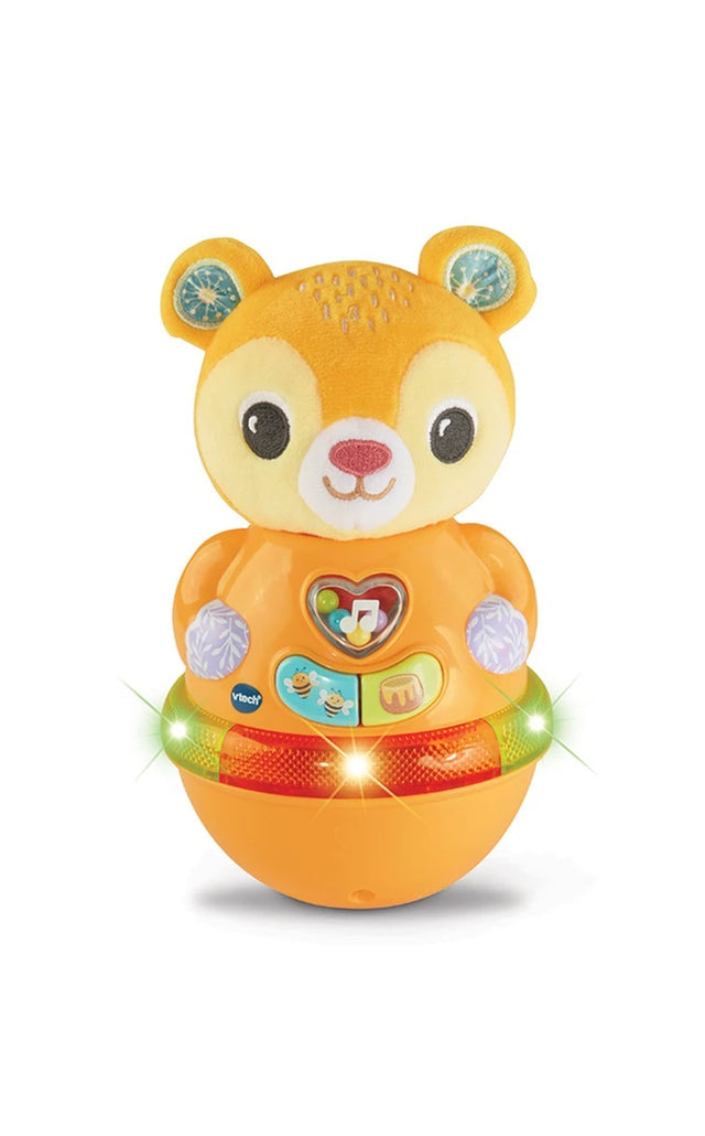 VTech Rock and Roll Bear front view with yellow bear face and light-up ring