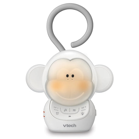 Front view of the VTech Myla the Monkey Portable Soother with its cheek night light glowing