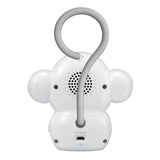Rear view of the VTech Myla the Monkey Portable Soother showing the speaker, hanging loop and charging port